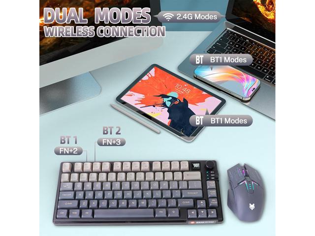 75 Wireless Gaming Keyboard and Mouse Combo, Tri-Mode BT5.0/2.4GHz/USB-C, RGB Backlit Keyboard + 3D 1600DPI Mice, 2000mAh Battery, 80 Keys, Knob...