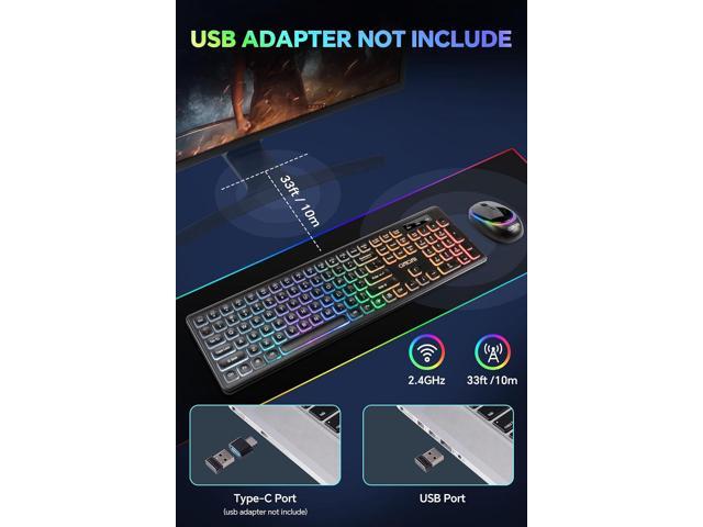 Wireless Keyboard and Mouse CHONCHOW Rechargeable LED Combo RGB Backlit Keypad Silent USB 2.4g Mini Mice Big Battery for Work Gaming Compatible...