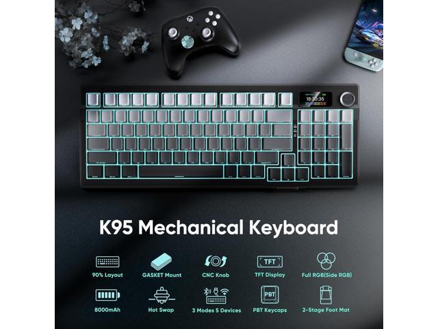 RedThunder K95 Wireless Mechanical Keyboard,TFT Screen & Knob, Trip-Modes Connection, Gasket Custom Hot-Swap Keyboard, RGB Backlit, Pre-lubed...