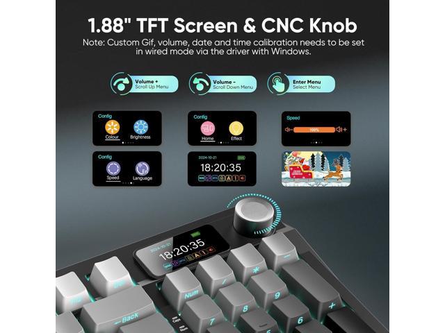 RedThunder K95 Wireless Mechanical Keyboard,TFT Screen & Knob, Trip-Modes Connection, Gasket Custom Hot-Swap Keyboard, RGB Backlit, Pre-lubed...