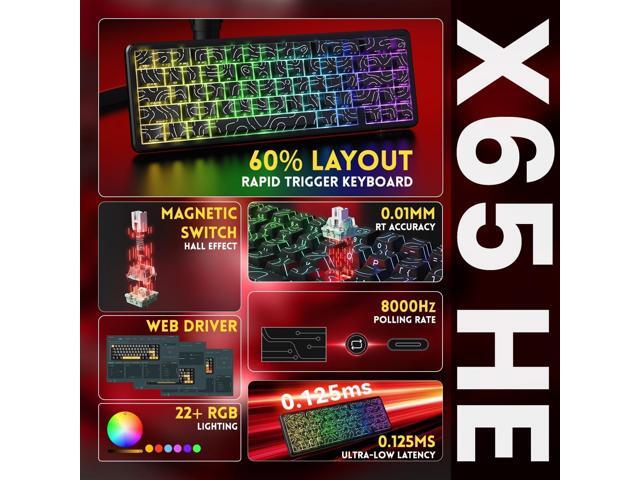 ATTACK SHARK X65 HE Wired Rapid Trigger Magnetic Switch 65% Mechanical Gaming Keyboard, Hall Effect Top Mount RGB Hot Swap,Adjustable...