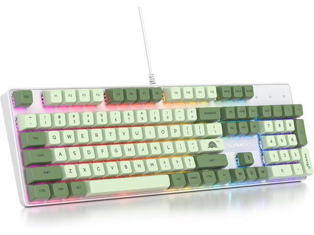 Fogruaden Mechanical Keyboard, Green Matcha, Wired USB 104 Key RGB Backlit Gaming Keyboard with Number Pad, Red Switches, NKRO for Windows Laptop...