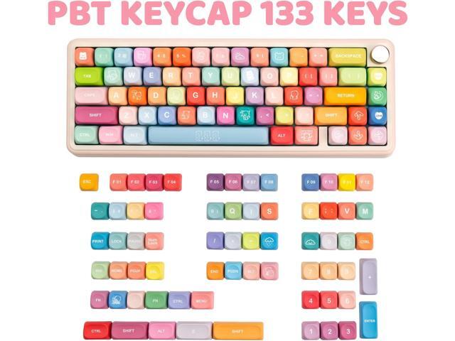 PBT Keycaps,133 Keys 5-Side Dye Sublimation Keycaps, Cute MOA Profile Custom Keycap Set with Key Puller for Cherry Gateron MX Switches Mechanical...