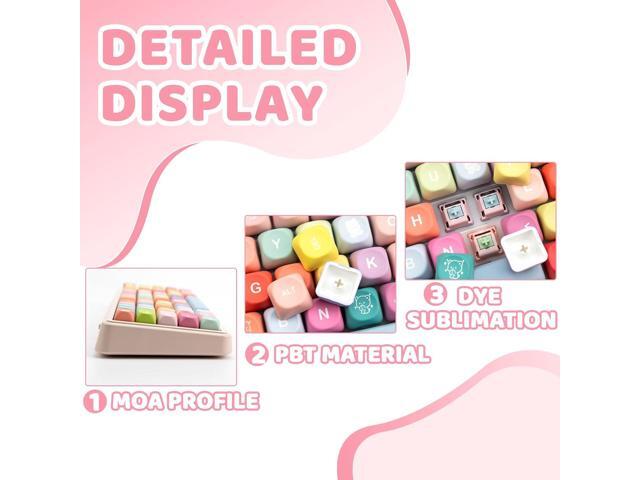 PBT Keycaps,133 Keys 5-Side Dye Sublimation Keycaps, Cute MOA Profile Custom Keycap Set with Key Puller for Cherry Gateron MX Switches Mechanical...