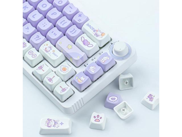 PBT Keycaps 142 Keys Purple Dream Bunny Keycap Dye-Sublimation Cute Keycap Mao Profile Cat Shape Custom Keycaps for Cherry Gateron MX Swithes...
