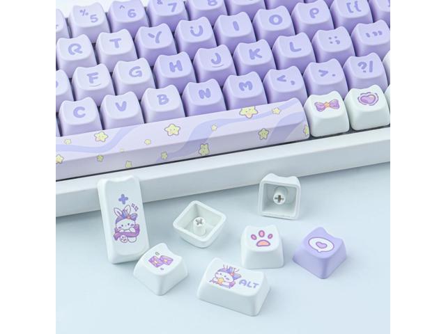 PBT Keycaps 142 Keys Purple Dream Bunny Keycap Dye-Sublimation Cute Keycap Mao Profile Cat Shape Custom Keycaps for Cherry Gateron MX Swithes...