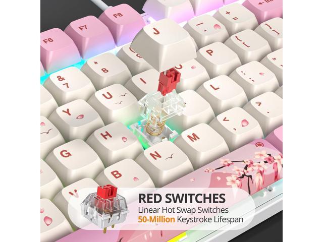 surmen Full Size Pink Keyboard with Number Pad, 104 Keys RGB Wired Mechanical Gaming Keyboard Backlit with PBT Keycaps Linear Red Switch for Laptop...