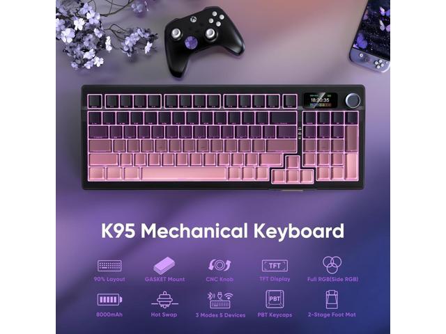 RedThunder K95 Wireless Mechanical Keyboard,TFT Screen & Knob, Trip-Modes Connection, Gasket Custom Hot-Swap Keyboard, RGB Backlit, Pre-lubed...
