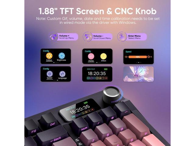 RedThunder K95 Wireless Mechanical Keyboard,TFT Screen & Knob, Trip-Modes Connection, Gasket Custom Hot-Swap Keyboard, RGB Backlit, Pre-lubed...