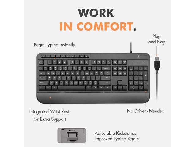X9 Wired Keyboard - Comfortable Typing - Ergonomic Full Size USB Keyboard with Wrist Rest, Number Pad, Multimedia and 114 Keys - External Computer...