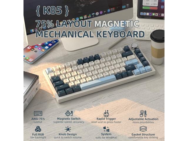ATTACK SHARK K85 Rapid Trigger 75% Wired Mechanical Gaming Keyboard Gasket with Hot Swapped Adjustable Actuation Magnetic Switch Programmable Knob...