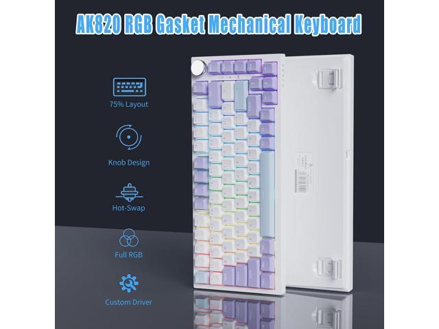 AJAZZ AK820 75% Wired RGB Gasket Mechanical Keyboard with Volume Knob, Compact 82 Keys Hot-Swap Keyboard, OME Profile PBT Keycap, Detachable Type-C...