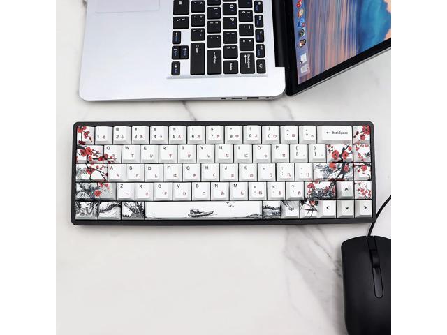 JSJT Plum Blossom Keycaps 135 Keys Japanese Keycaps PBT Custom Keycap Set Cherry Profile Key Caps for US/ISO Layout Cherry MX Switch 64 68 87 96...
