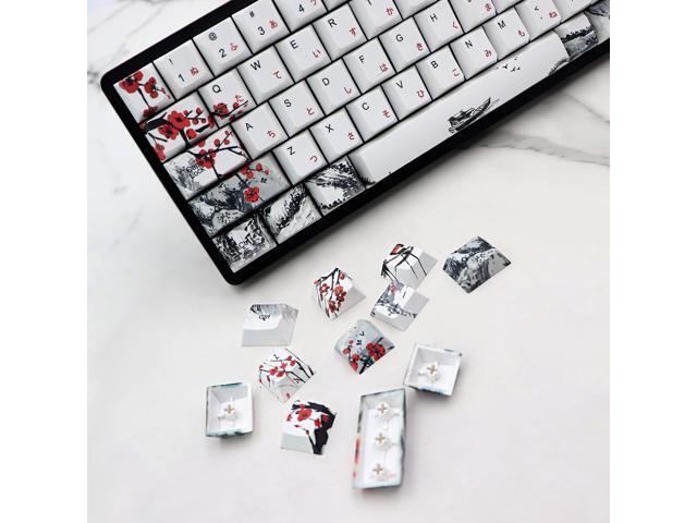JSJT Plum Blossom Keycaps 135 Keys Japanese Keycaps PBT Custom Keycap Set Cherry Profile Key Caps for US/ISO Layout Cherry MX Switch 64 68 87 96...
