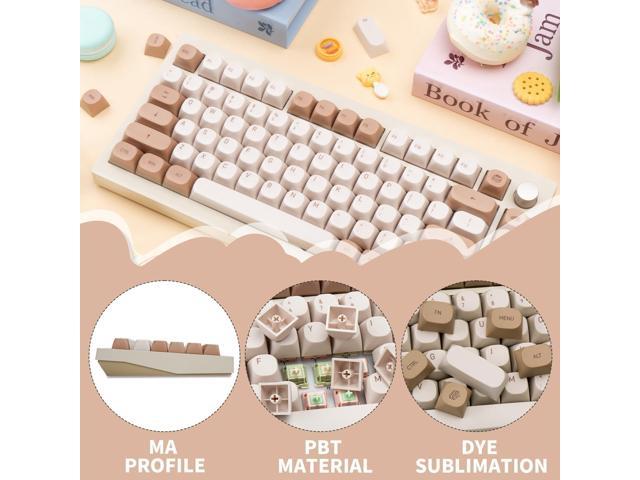 119 Keys Retro Minimalist Brown and Grey Keycaps, Custom MA Profile PBT Dye Sub Keycaps for ANSI Layout Cherry Mx Mechanical Keyboard (Only Keycap)