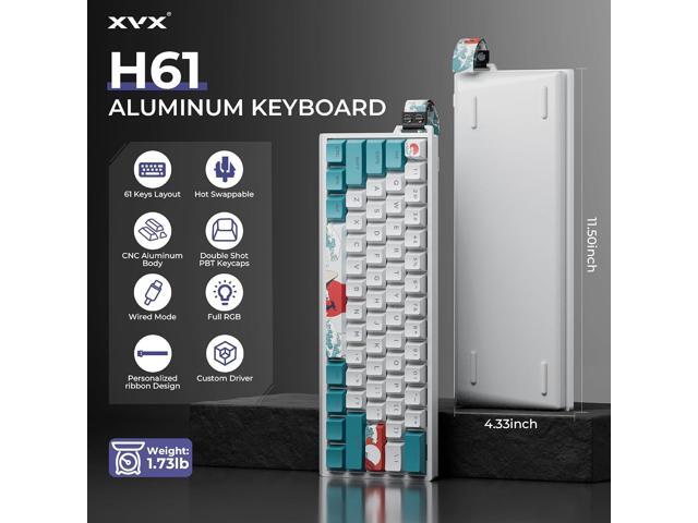 HITIME x XVX 60% Percent Keyboard with Strap, H61 Wired Aluminum Gaming Keyboard, Hot Swappable, Kanagawa Anime PBT Keycaps, RGB Backlit, Cherry...