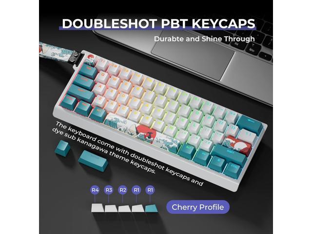 HITIME x XVX 60% Percent Keyboard with Strap, H61 Wired Aluminum Gaming Keyboard, Hot Swappable, Kanagawa Anime PBT Keycaps, RGB Backlit, Cherry...
