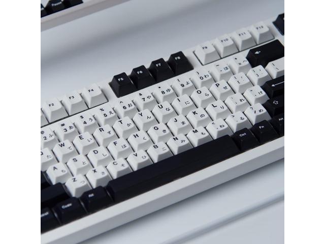 133 Keys Japanese Keycap Cherry Profile Dye Sub PBT Black and White Keycaps Set Fit for 61/64/87/104/108 Cherry Mx Switches Mechanical Keyboard