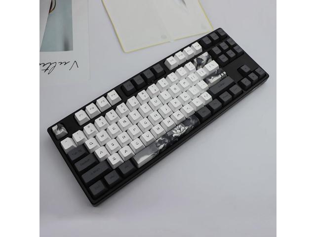 JSJT Ink Lotus Keycaps 140 Keys OEM Profile Keycap PBT Dye Sublimation Key Caps for ANSI/ISO Layout Cherry MX Switch Mechanical Gaming Keyboards...