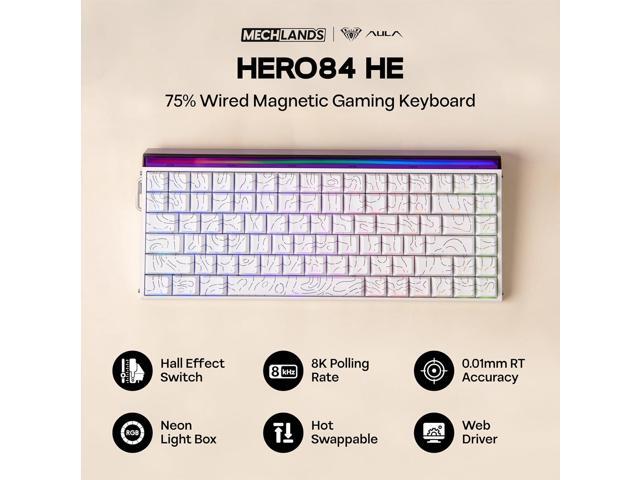 MechLands Aula Hero84 HE Wired Magnetic Gaming Keyboard, Rapid Hall Effect Keyboard with 0.01mm Adjustable Actuation, 8kHz Polling, 5-Layer Sound...
