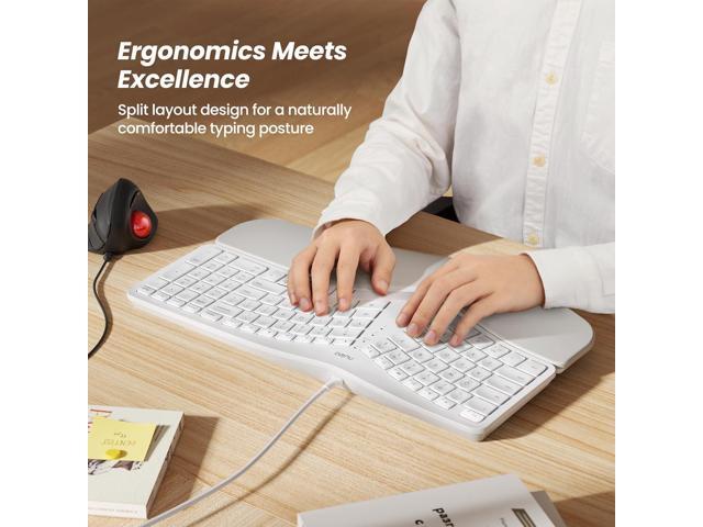 Nulea RT05C Wired Ergonomic Keyboard, Split Keyboard with Cushioned Wrist Rest, Adjustable Tilt Legs, Plug and Play, USB Corded, Compatible with...