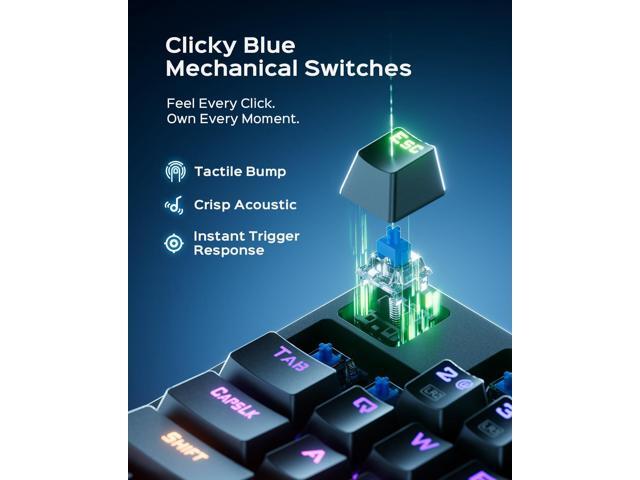 Mechanical Gaming Keyboard with Blue Switch, 104-Key Full Size RGB Backlit Wired Keyboard11 Modes, Anti-Ghosting, Double-Shot ABS Keycaps, Lighted...