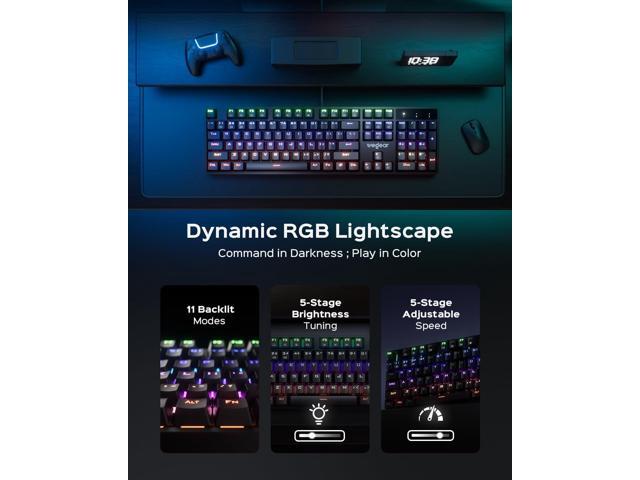 Mechanical Gaming Keyboard with Blue Switch, 104-Key Full Size RGB Backlit Wired Keyboard11 Modes, Anti-Ghosting, Double-Shot ABS Keycaps, Lighted...