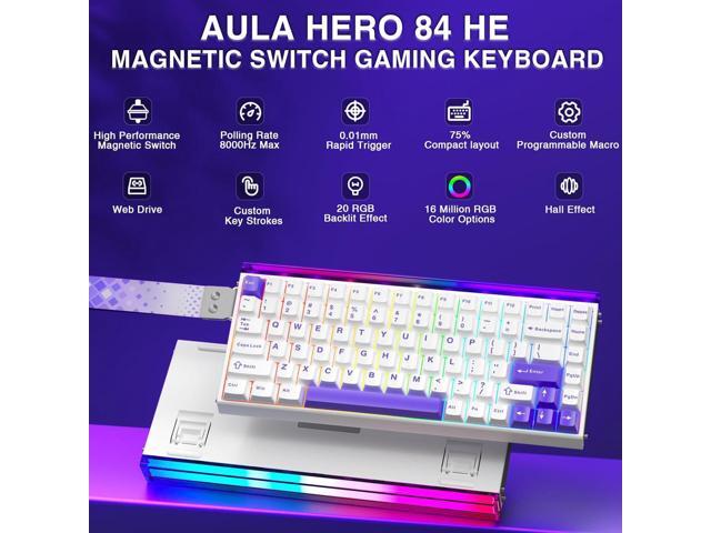 Aula Hero 84 HE - 75% Mechanical Gaming Keyboard Wired, Magnetic Switches Hot Swappable Hall Effect Keyboard, Rapid Trigger Mode 8000Hz Polling...