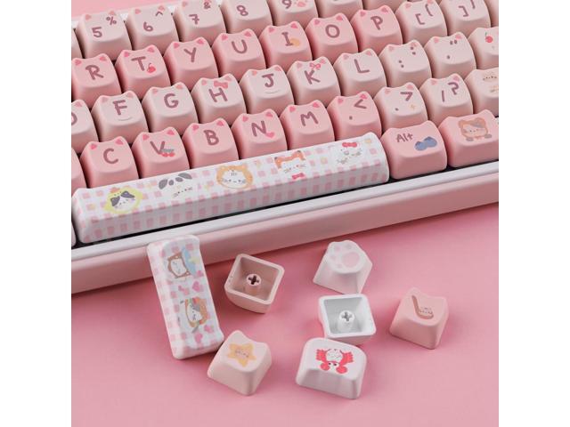 PBT Keycaps 140 Keys Pink Meow Meow Cat Keycaps Dye-Sublimation Cute Keycap Mao Profile Custom Keycap for Cherry Gateron MX Swithes Mechanical...