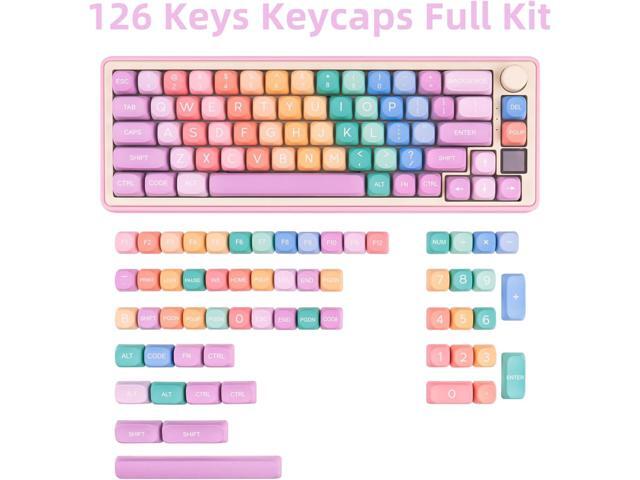 Cute PBT Keycaps 126 Keys MOA Profile Custom Keycaps Dye Sublimation Rainbow Candy Keycap Colorful Key caps Set for Cherry Gateron MX Swithes...