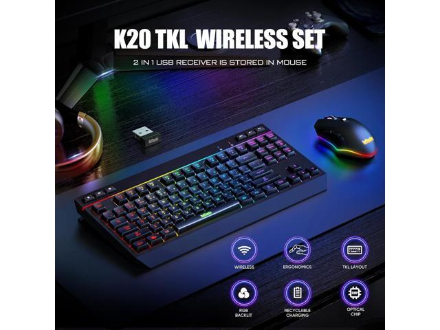 RedThunder K20 TKL Wireless Keyboard and Mouse Combo, Adjustable RGB Backlit Rechargeable Battery, Compact Layout Keyboard with Dedicated...