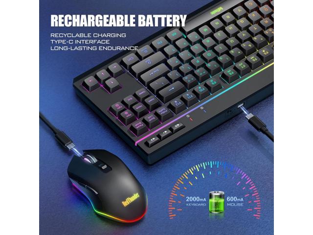 RedThunder K20 TKL Wireless Keyboard and Mouse Combo, Adjustable RGB Backlit Rechargeable Battery, Compact Layout Keyboard with Dedicated...