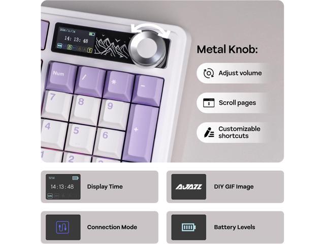 MechLands AJAZZ AK980 V2 Mechanical Gaming Keyboard with Display Screen, 10000mAh Battery, 98% Wireless Keyboard with BT/USB-C/2.4GHz, Hot...