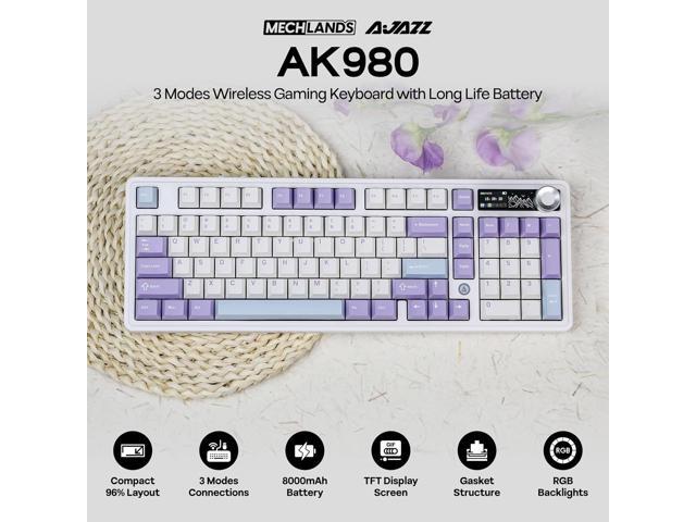MechLands AJAZZ AK980 V2 Mechanical Gaming Keyboard with Display Screen, 10000mAh Battery, 98% Wireless Keyboard with BT/USB-C/2.4GHz, Hot...
