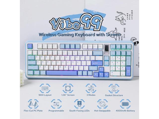 Vibe99 Wireless Gaming Keyboard with 1.06'' Screen, 96% Hot Swappable Creamy Mechanical Keyboard with Gasket Structure, BT5.0/2.4GHz/USB-C, 5-Layer...