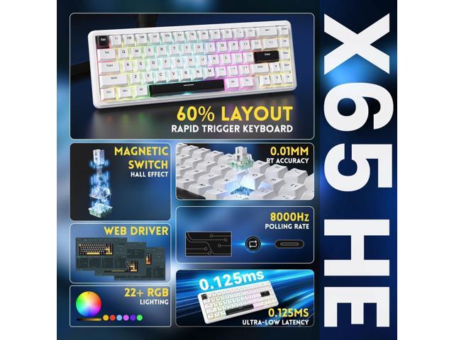 ATTACK SHARK X65 HE Wired Rapid Trigger Magnetic Switch 65% Mechanical Gaming Keyboard and R1 Mouse Combo,8KHZ Polling Rate,2.4Ghz Wireless/USB...