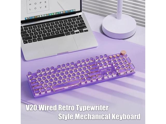 Typewriter Style Mechanical Gaming Keyboard White LED Backlit 104-Key NKRO Pink Switches Retro Round Keycaps Golden Ring Volume Knob Metal Panel...