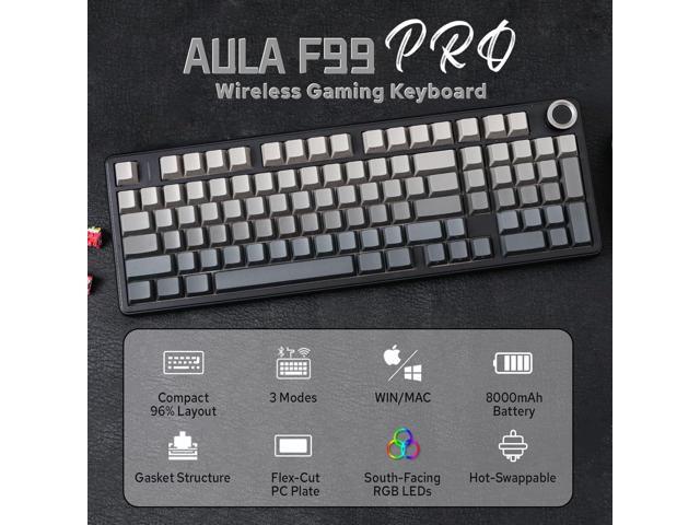 MechLands Aula F99 PRO 96% Mechanical Gaming Keyboard, BT5.0/USB-C/2.4GHz Wireless, Hot Swappable Gasket Custom Keyboard with 8000mAH Battery,...