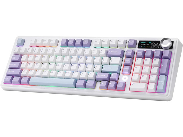 AJAZZ AK980 Mechanical Keyboard with Smart Display & Knob,98% Wireless Keyboard Tri-Mode BT/2.4G/USB-C, Hot Swappable, PBT Keycaps, with RGB Light...