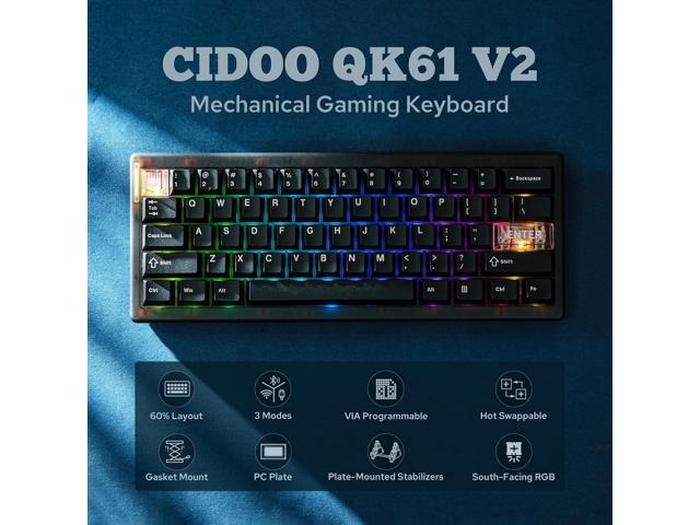 CIDOO QK61 V2 VIA Programmable 60% Compact Keyboard, USB-C/BT5.0/2.4Ghz Wireless, Hot Swappable Custom Mechanical Keyboard with Gasket Mounted, PC...