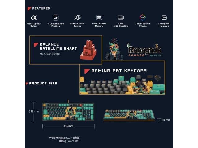 Bloody AT98 Alpha Optical Switch Performance Keyboard - Adjustable Actuation Point, Gaming PBT Keycaps, 7 RGB Backlit Effects, Renegade Design