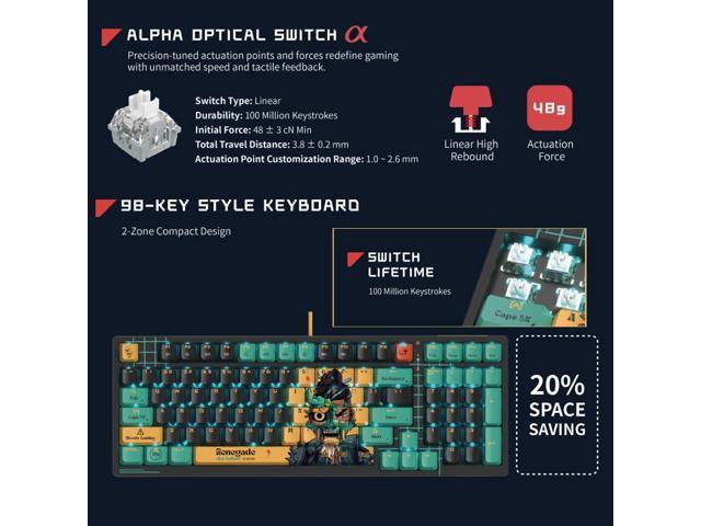 Bloody AT98 Alpha Optical Switch Performance Keyboard - Adjustable Actuation Point, Gaming PBT Keycaps, 7 RGB Backlit Effects, Renegade Design
