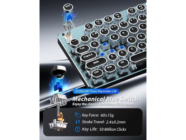 Typewriter Style Mechanical Gaming Keyboard Blue Switch, Rainbow LED Backlit Wired Computer Keyboards Mouse and Pad Combo, Metal Panel Retro Punk...