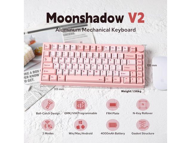 KiiBoom Moonshadow V2 75% Wireless Aluminum Gaming Keyboard, QMK & VIA Programmable, BT5.0/2.4GHz/USB-C, Hot-Swappable Creamy Mechanical Keyboard...