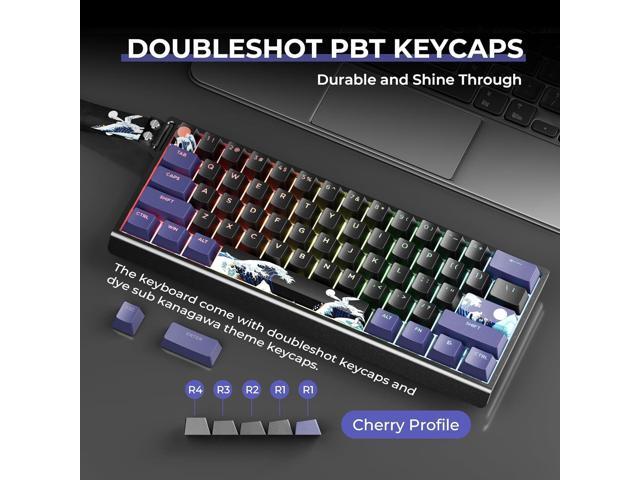HITIME x XVX 60% Percent Keyboard with Strap, H61 Wired Aluminum Gaming Keyboard, Hot Swappable, Kanagawa Anime PBT Keycaps, RGB Backlit, Cherry...