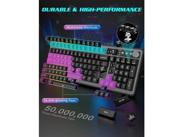 Gaming Keyboard and Mouse Combo - RGB Backlit 14 Lighting Effects, USB Wired Computer Keyboard, 26-Key Anti-Ghosting, Volume Wheel, Quiet Typing,...