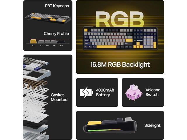 MechLands Aula F108 100% Wireless Gaming Keyboard, Full Size Custom Gasket Mechanical Keyboard, 4000mAh Battery, Programmable 108 Keys,...