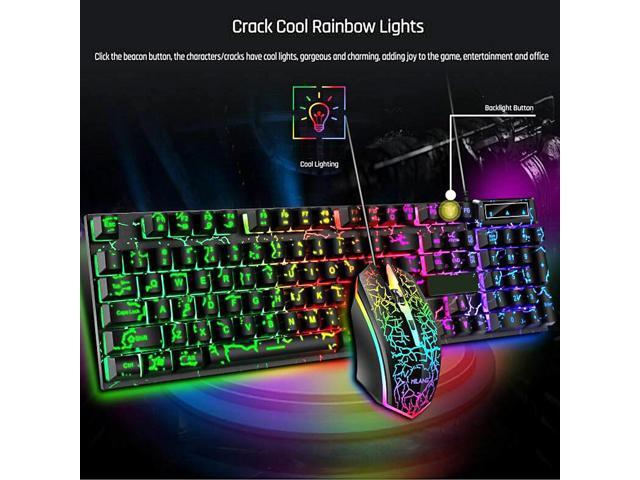 Wired Crack Rainbow Gaming Keyboard and Mouse Combo, 104 Keys Light Up Mechanical Feeling Computer Keyboard, Wired Gaming Keyboard and Mouse for PC...