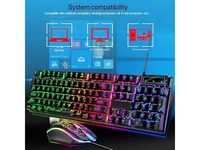 Wired Crack Rainbow Gaming Keyboard and Mouse Combo, 104 Keys Light Up Mechanical Feeling Computer Keyboard, Wired Gaming Keyboard and Mouse for PC...
