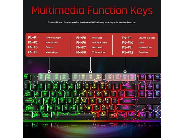 Wired Crack Rainbow Gaming Keyboard and Mouse Combo, 104 Keys Light Up Mechanical Feeling Computer Keyboard, Wired Gaming Keyboard and Mouse for PC...